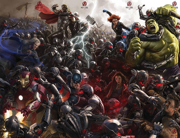 Ilustrasi karakter Marvel, Captain America, Iron Man, Hulk, Thor, pahlawan, Wallpaper HD