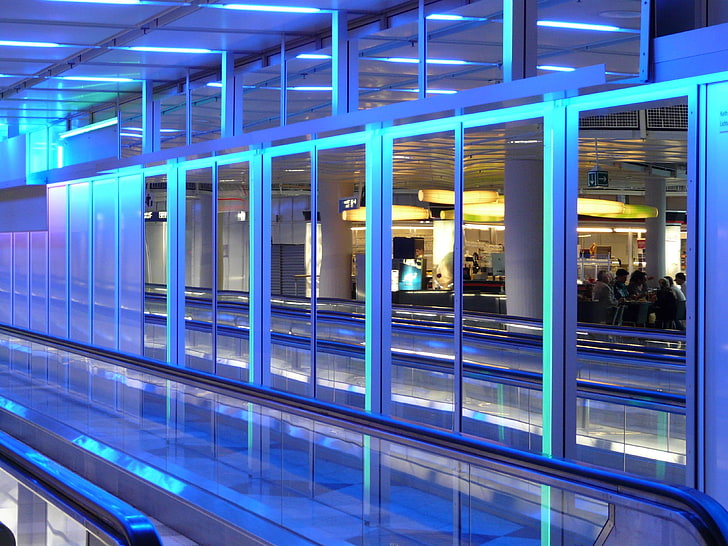 Architektur, blau, bläulich, Spiegel, Spiegelung, modern, Neon, Neonlicht, Neonlichter, Lizenzgebühr, HD-Hintergrundbild