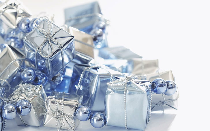 ಌ Hadiah Natal, festival, putih, kerajinan, manis, cantik, perayaan, biru, kotak hadiah, bola, imut, fotografi, Wallpaper HD