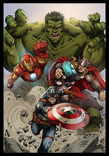 Отмъстителите, Хълк, Тор, Железният човек, Капитан Америка, супергерой, HD тапет HD wallpaper