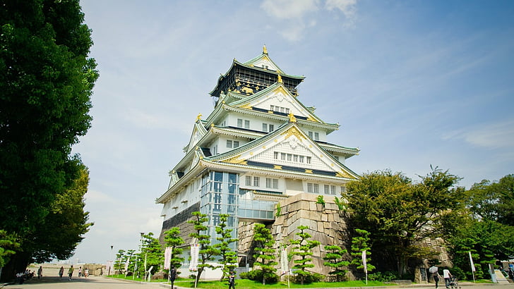 Zamki, zamek w Osace, Japonia, Osaka, Tapety HD