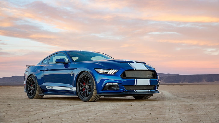 blue car, ford mustang, ford, shelby mustang, muscle car, ford shelby mustang, sports car, super snake, 2017, HD wallpaper