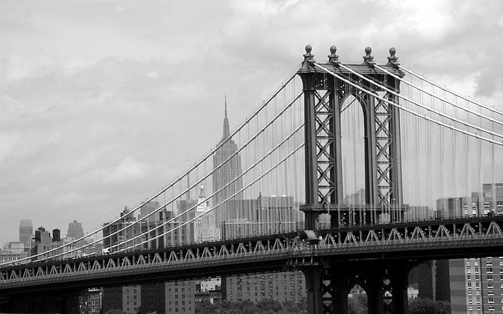 histoire, New York City, paysage urbain, pont, monochrome, Fond d'écran HD
