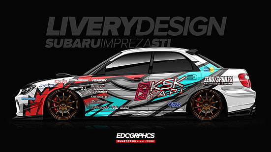 Grafika EDC, Subaru Impreza WRX STi, Subaru, JDM, render, samochody japońskie, Tapety HD HD wallpaper