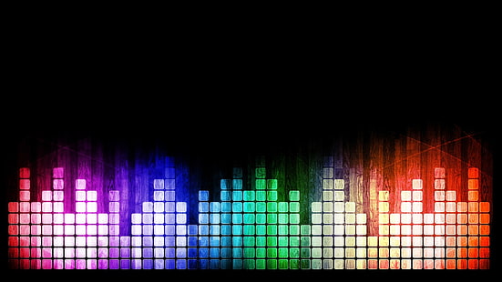 色とりどりのデジタルイコライザーディスプレイ、音楽、DJ、オーディオスペクトル、 HDデスクトップの壁紙 HD wallpaper