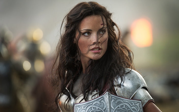 Jaimie Alexander, women, brunette, armor, shield, Thor 2: The Dark World, Lady Sif, Thor, HD wallpaper