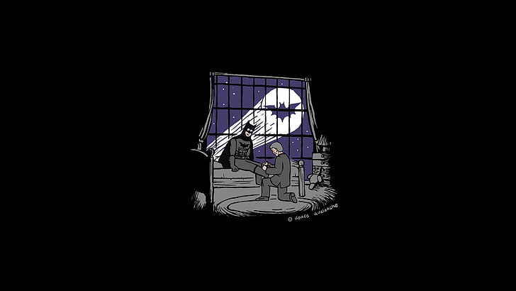 arte digital, Batman comienza, Batman, logotipo de Batman, Alfred Pennyworth, ventana, Fondo de pantalla HD