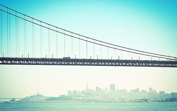 jembatan, San Francisco, Jembatan Golden Gate, kabut, lanskap kota, laut, filter, Wallpaper HD