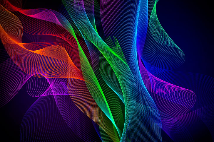 green, purple, blue, and red lights wallpaper, Waves, Colorful, Razer Phone, Stock, HD, HD wallpaper