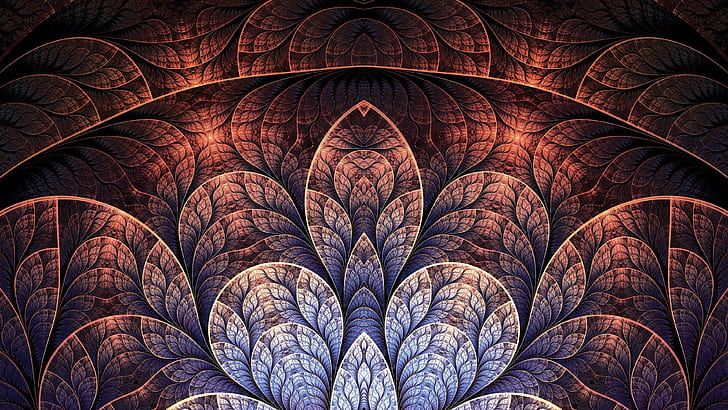 프랙탈 잎, 만다라 그림, 추상, 3840x2160, 잎, HD 배경 화면