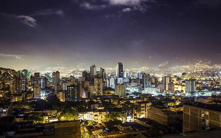 Medellin, Republika Kolumbii, noche, noc, Republika Kolumbii, Kolumbia, Tapety HD