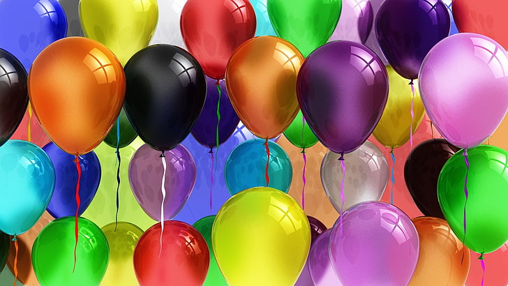 разнообразни балони илюстрация, изобразяване, топки, панделки, HD тапет