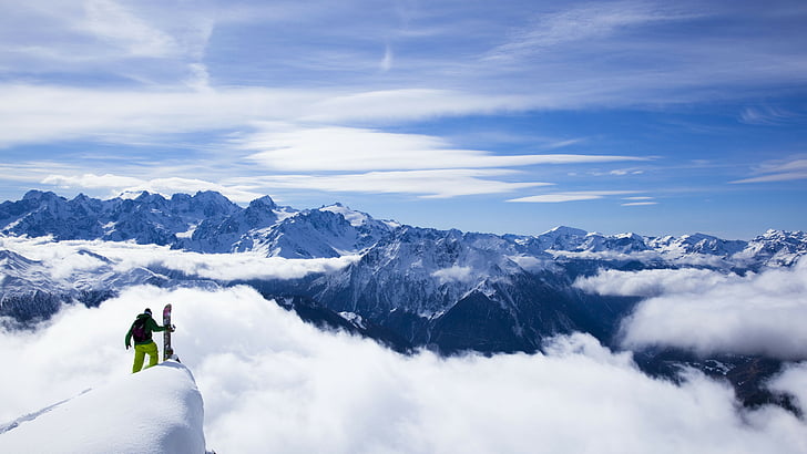 Himalayas, 5k, 4k wallpaper, 8k, Kangchenjunga, snowboarding, mountains, travel, snow, HD wallpaper