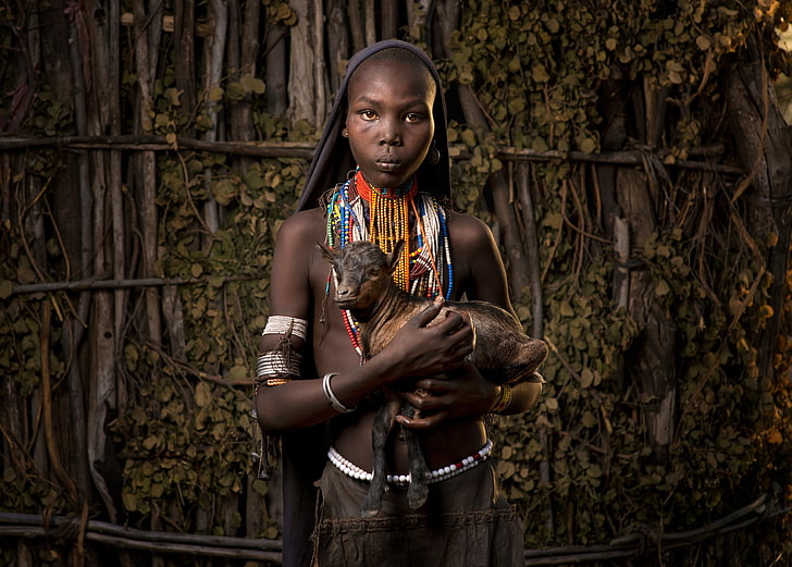 dziewczyna, Afryka, koza, Etiopia, Tapety HD