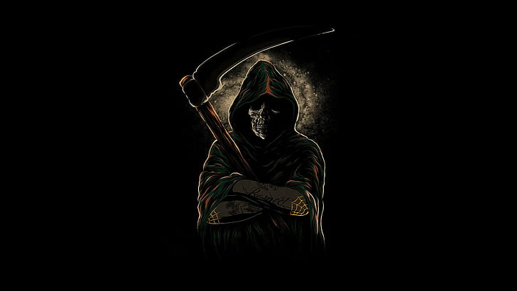 artwork, grim reaper, skull, HD wallpaper