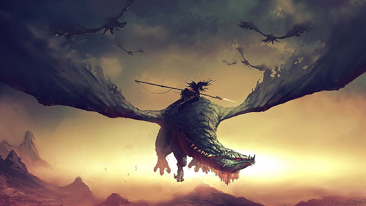 fondo de pantalla de dragón, dragón, arte de fantasía, Fondo de pantalla HD