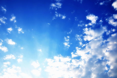 въздух, атмосфера, синьо, синьо небе, облаци от синьо небе, облаци, облачен пейзаж, мечтания пейзаж, небе, небе, лято, слънчева светлина, бял, HD тапет HD wallpaper