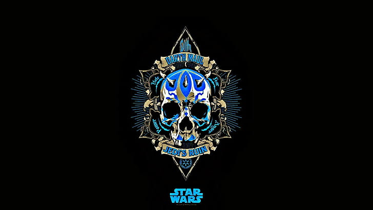 star wars jedi skull blue black darth maul minimalism, HD wallpaper
