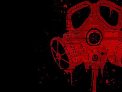 red gas mask digital wallpaper, Military, Gas Mask, Dark, Mask, Minimalist, HD wallpaper HD wallpaper