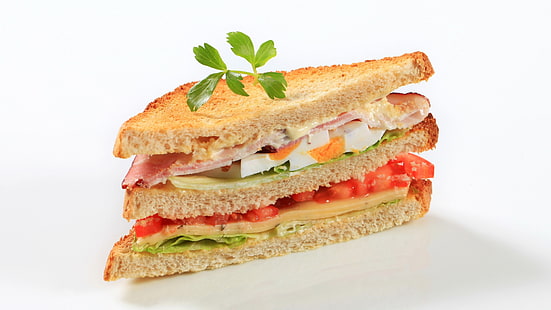 sandwich, food, white background, eggs, tomatoes, ham, bread, HD wallpaper HD wallpaper