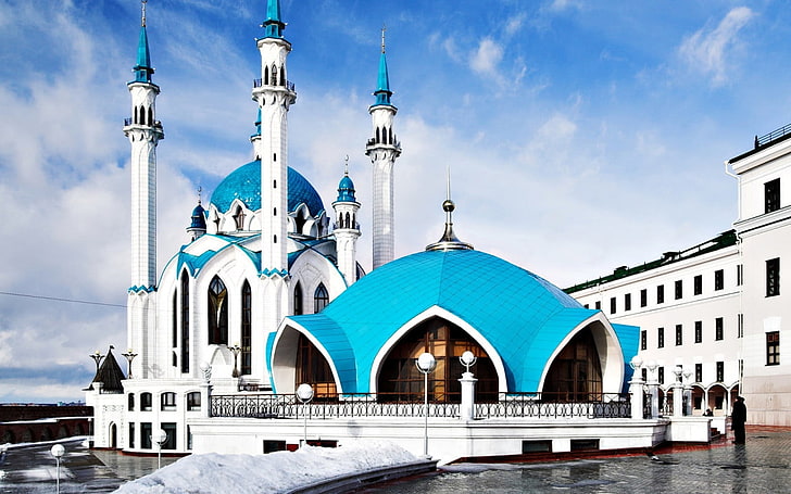 카잔 모스크 쿨 샤리프 러시아, 흰색과 파란색 모스크, 세계, 러시아, 모스크, 종교, HD 배경 화면