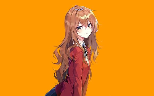 Toradora !, Aisaka Taiga, gul bakgrund, anime, animeflickor, orange bakgrund, HD tapet HD wallpaper