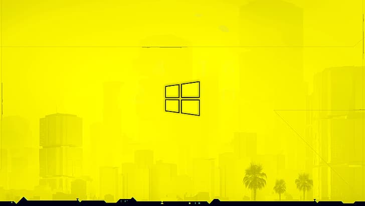 Windows 10, amarelo, Cyberpunk 2077, HD papel de parede