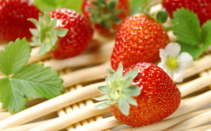 strawberry fruits, berry, strawberry, basket, flower, HD wallpaper