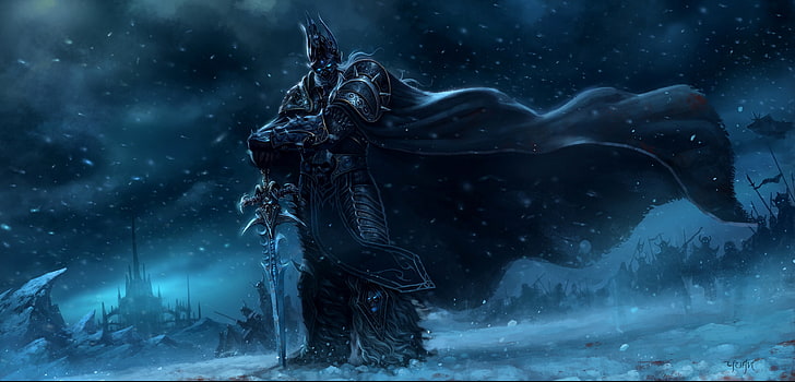 рыцарь с мечом в руках цифровые обои, произведение искусства, World of Warcraft, Артас, Король-лич, World of Warcraft: Гнев Короля-лича, HD обои