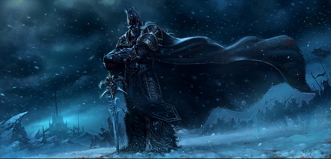 knight holding sword digital wallpaper, artwork, World of Warcraft, Arthas, Lich King, World of Warcraft: Wrath of the Lich King, HD wallpaper HD wallpaper