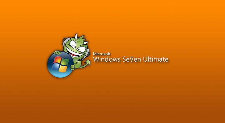 Monster 7, Microsoft Windows 7 Ultimate logo, Windows, Windows Seven, Orange, Seven, Funny, Ultimate, HD wallpaper