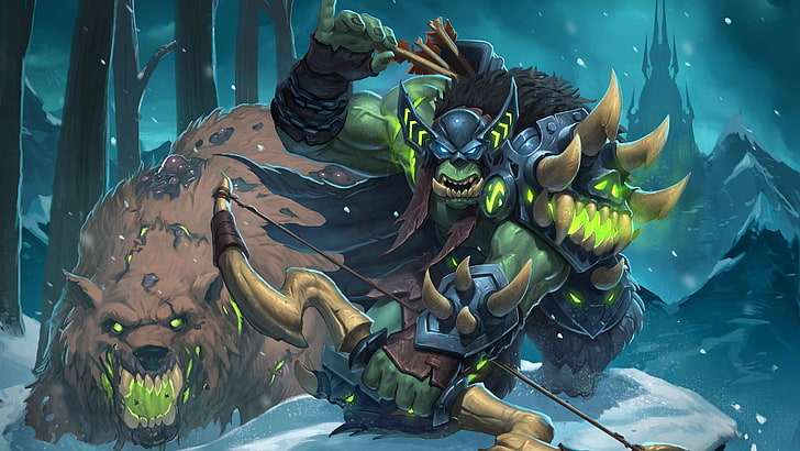 artwork, cards, death knight, hearthstone, Hearthstone: Heroes Of Warcraft, Knights of the frozen throne, Misha, Rexxar, video games, warcraft, HD wallpaper
