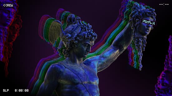  vaporwave, statue, HD wallpaper HD wallpaper