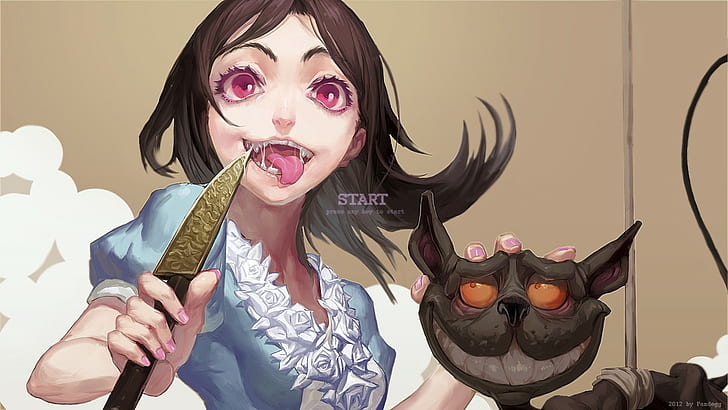 Illustration einer braunhaarigen Frau, Alice: Madness Returns, Videospiele, Messer, HD-Hintergrundbild