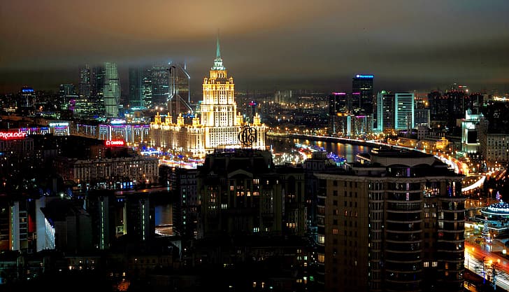 Nacht, Moskau, Russland, HD-Hintergrundbild