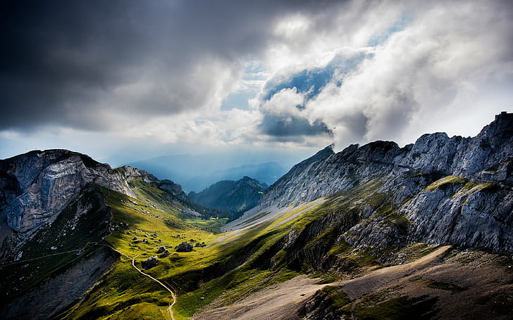 Mount Pilatus, Switzerland, Mount Pilatus, Switzerland, mountains, valley, clouds, HD wallpaper