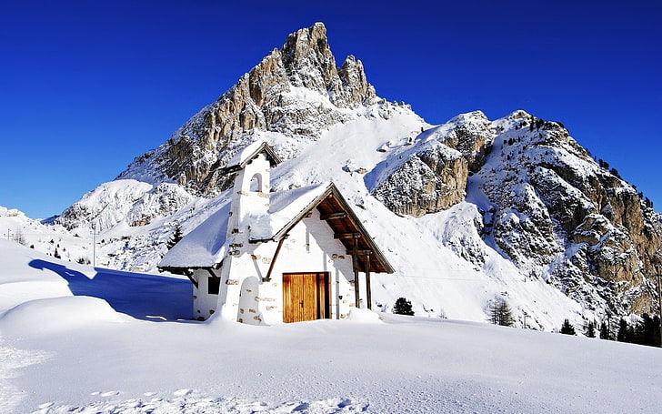 Фотография, зима, къща, хижа, планина, природа, сняг, бяло, HD тапет