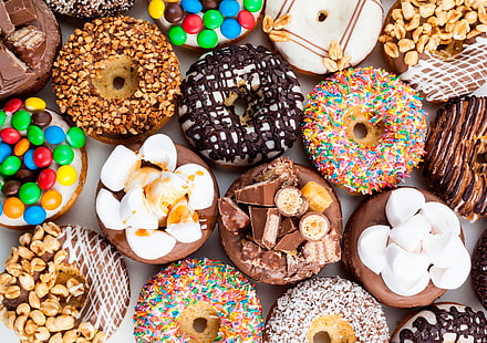 Schokolade, Süßigkeiten, Bonbons, Donuts, Nüsse, Kuchen, Marshmallows, HD-Hintergrundbild HD wallpaper
