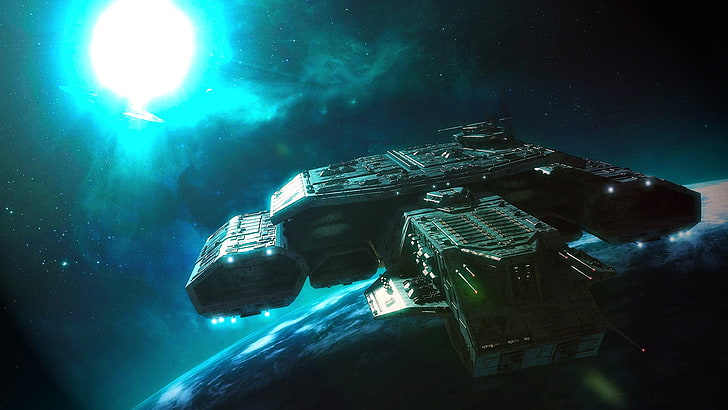 ilustrasi pesawat ruang angkasa abu-abu, Stargate, kelas Daedalus, ruang, Wallpaper HD