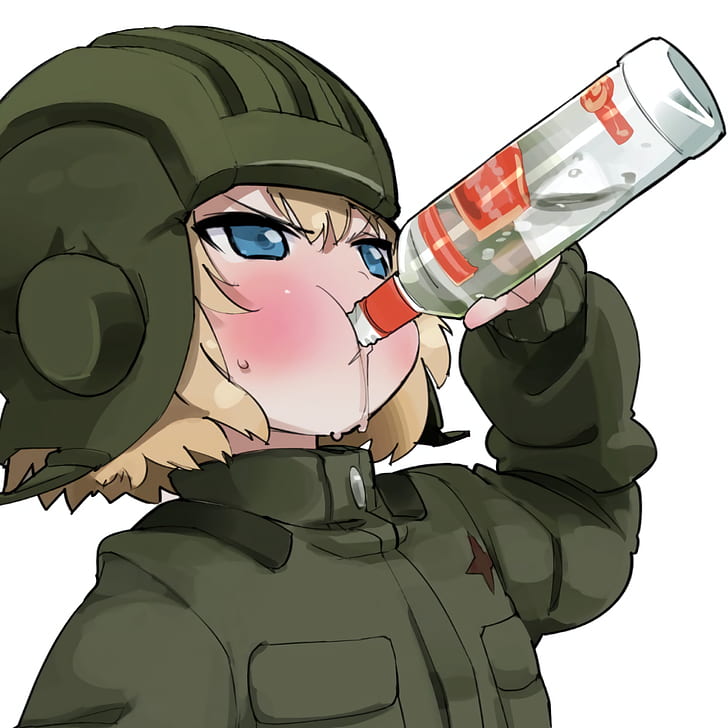 Bolsheviks, Katyusha (Girls und Panzer), USSR, anime girls, vodka, yellow hair, HD wallpaper