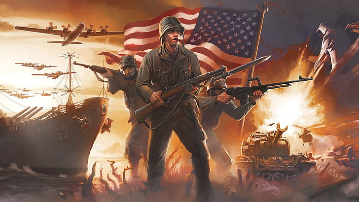 Американский флаг, танк, война, HD обои