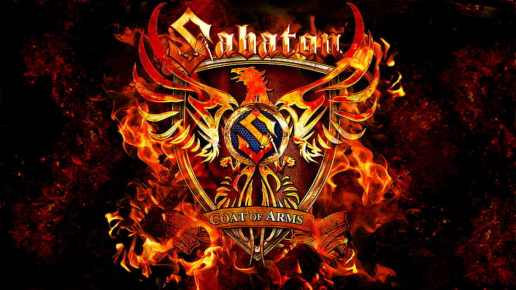 Sabaton Coat of Arms logo, Sabaton, metal, metal music, music, fire, artwork, HD wallpaper