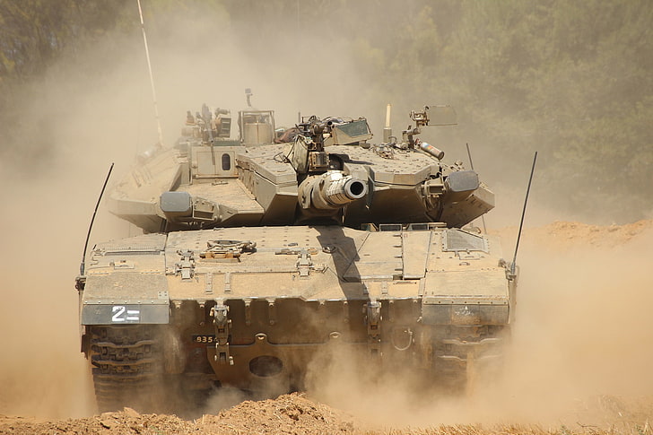 brown metal tank, dust, tank, combat, main, Merkava, Israel, Mk.3, 