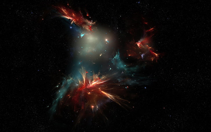 red, blue, and black digital wallpaper, space, stars, nebula, plasma storm, HD wallpaper