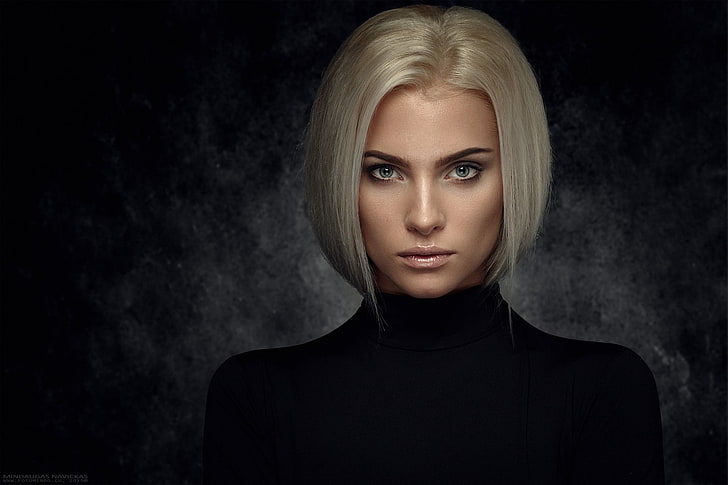 Frauen schwarzen Pullover, Gesicht, Porträt, blond, HD-Hintergrundbild