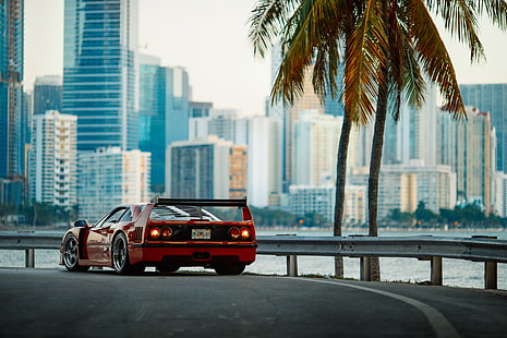 la città, mattina, fotografo, Ferrari, F40, Florida, Miami, Larry Chen, Sfondo HD HD wallpaper