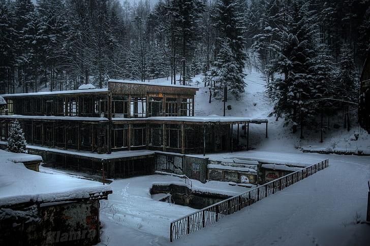 abandoned, Poland, winter, urbex, hotel, HD wallpaper
