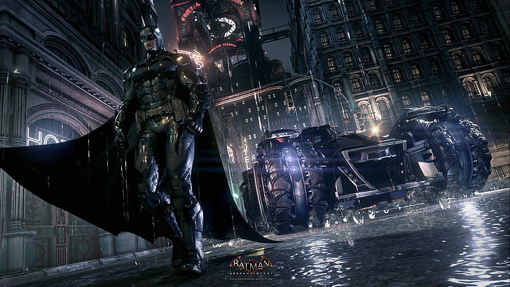 Papel de parede do Batman, Batman: Arkham Knight, Rocksteady Studios, Batman, Batmóvel, Gotham City, videogames, HD papel de parede