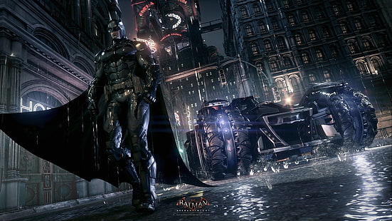 Fond d'écran Batman, Batman: Arkham Knight, Rocksteady Studios, Batman, Batmobile, Gotham City, jeux vidéo, Fond d'écran HD HD wallpaper