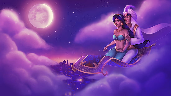  Aladdin, cartoon, digital, fantasy art, magic, carpet, Jasmine, Disney, HD wallpaper HD wallpaper